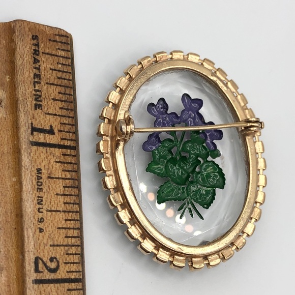 Vintage Reverse Hand Painted Glass Rhinestone Pin - Picture 7 of 9